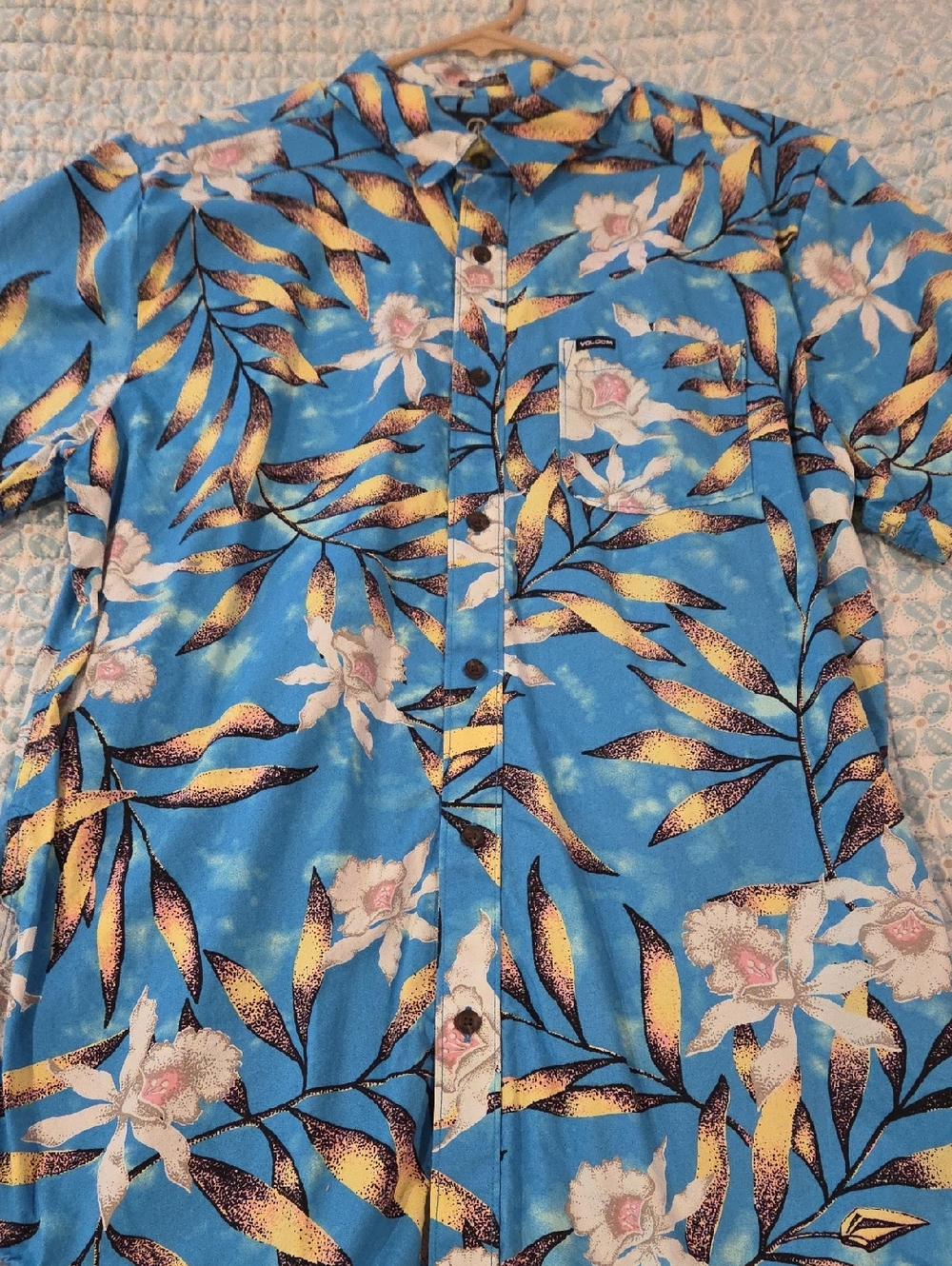 Volcom Blue Tropical Floral Short-Sleeve Button-Down